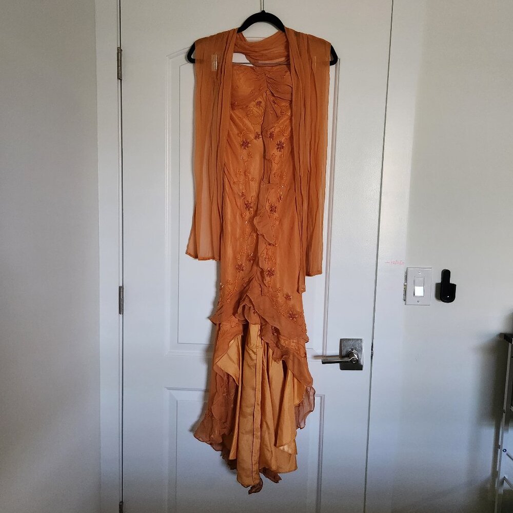 strapless coral formal dress from Scala (made in India)